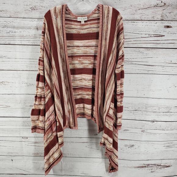 Knox Rose Tops - Knox Rose Crochet Brown Striped Open Front Hi Low Hem Cardigan Size XL
